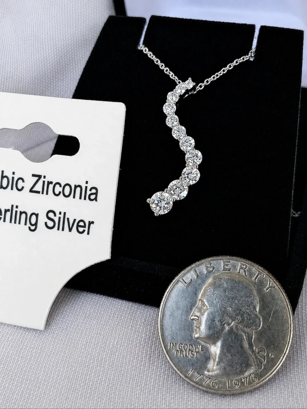 Journey Pendant Sterling 925 CZ Necklace Brilliant CZ Stones Anniversary Jewelry